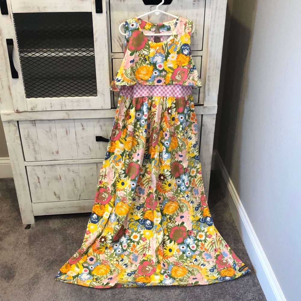 NWOT Matilda Jane Yellow & Coral Floral & Gingham Far Out Maxi Dress 12